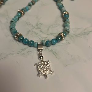 Beautiful handcrafted All natural Shell pendant necklace set Rhinestone Turtle